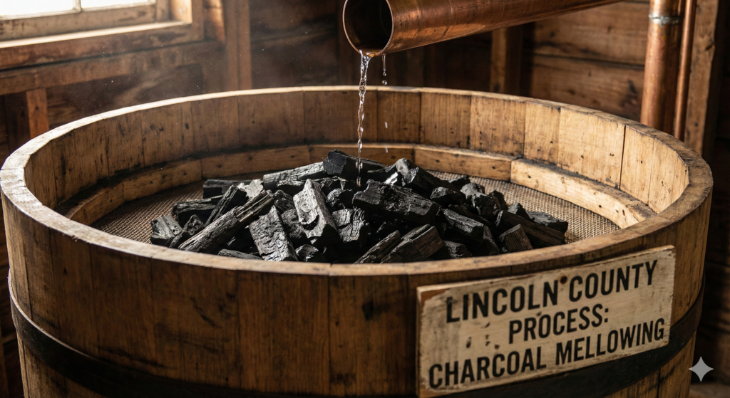 Sugar maple charcoal filtering process for Tennessee Whiskey