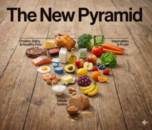 Bathrobe Patriot mascot explaining the new MAHA food guidelines for healthy eating