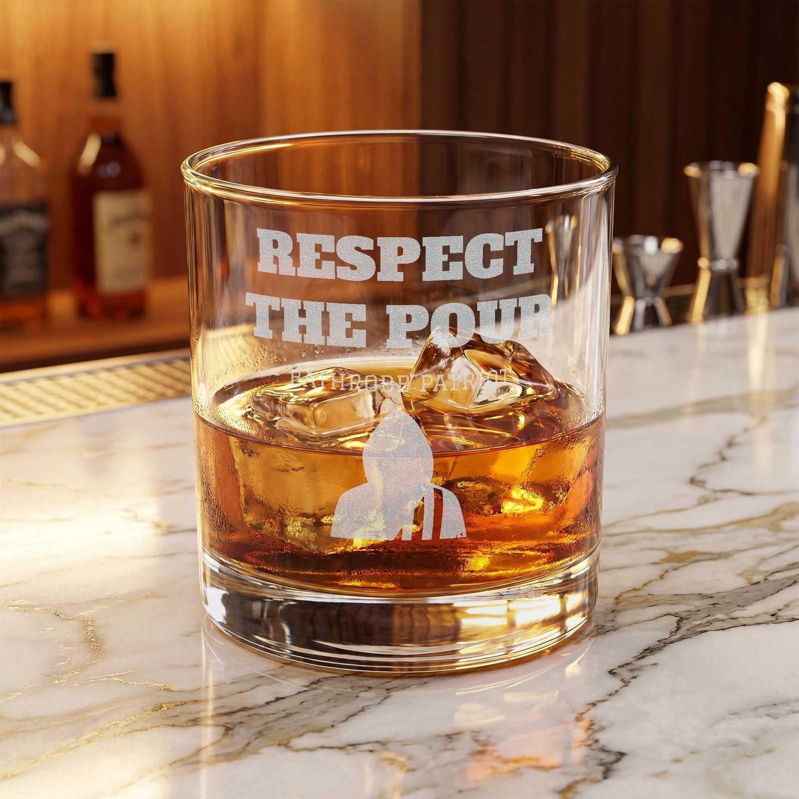 respect the pour whiskey glass