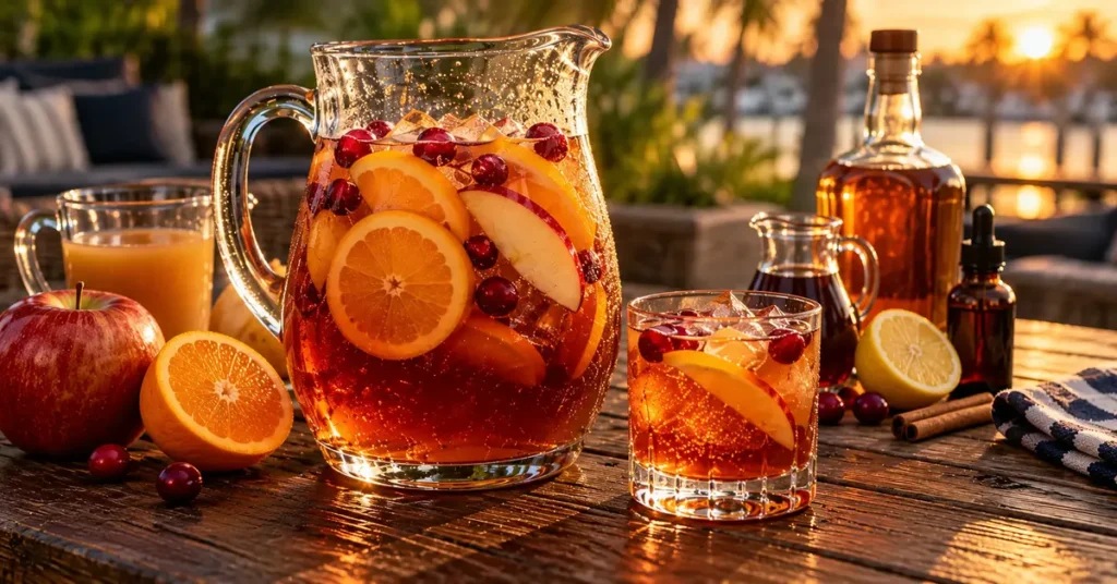 Make-ahead apple cider bourbon punch with cranberry and ginger beer
